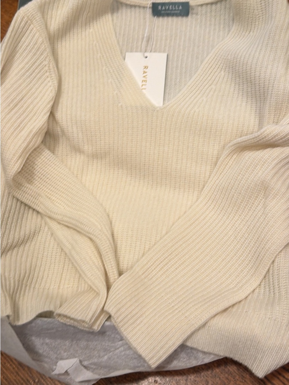 ravel Cream V-Neck Ribbed Sweater Top